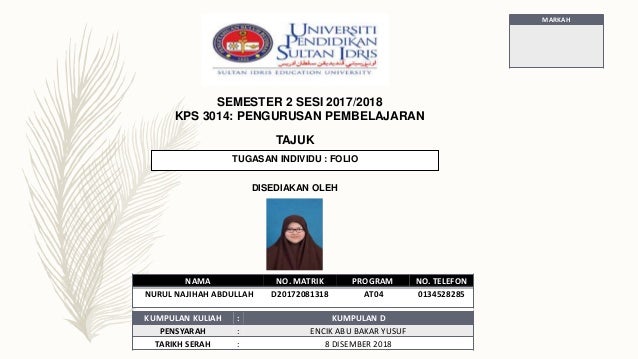 Tugasan Individu Folio Pengurusan Pembelajaran Kps3014