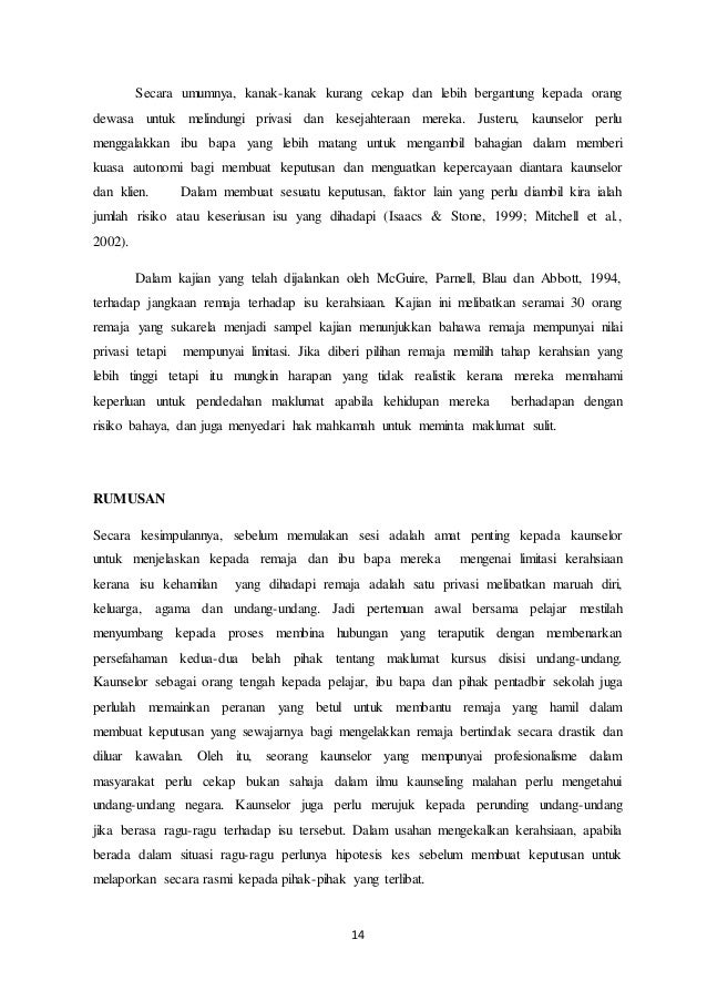 Remaja Hamil Luar Nikah Isu Dan Etika Profesional Kaunselor Sekolah