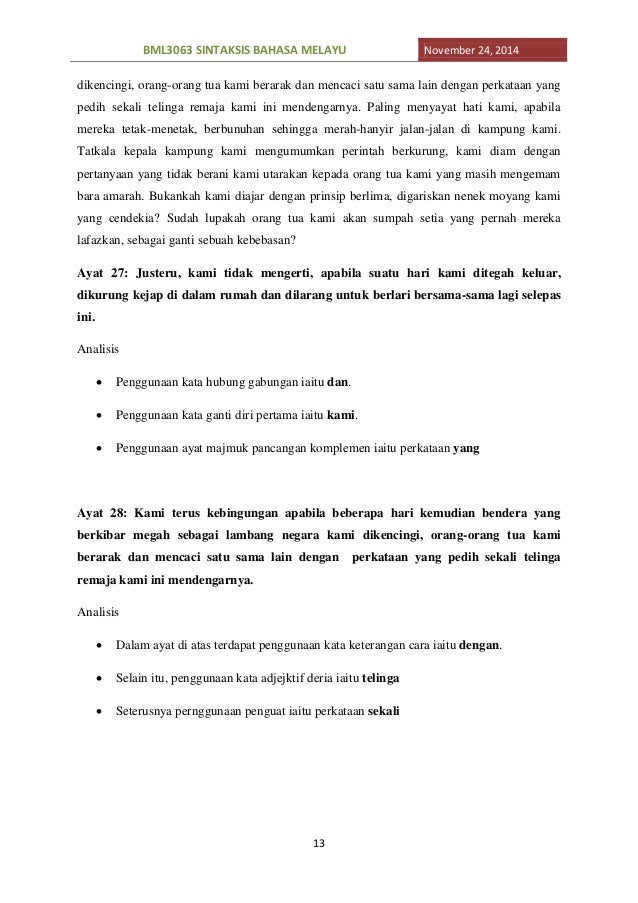 Tugasan Kumpulan Bml3063 Sintaksis Bahasa Melayu