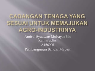 Amirul Syazwan Muhayat Bin
Kamarudin.
A156900
Pembangunan Bandar Mapan
 