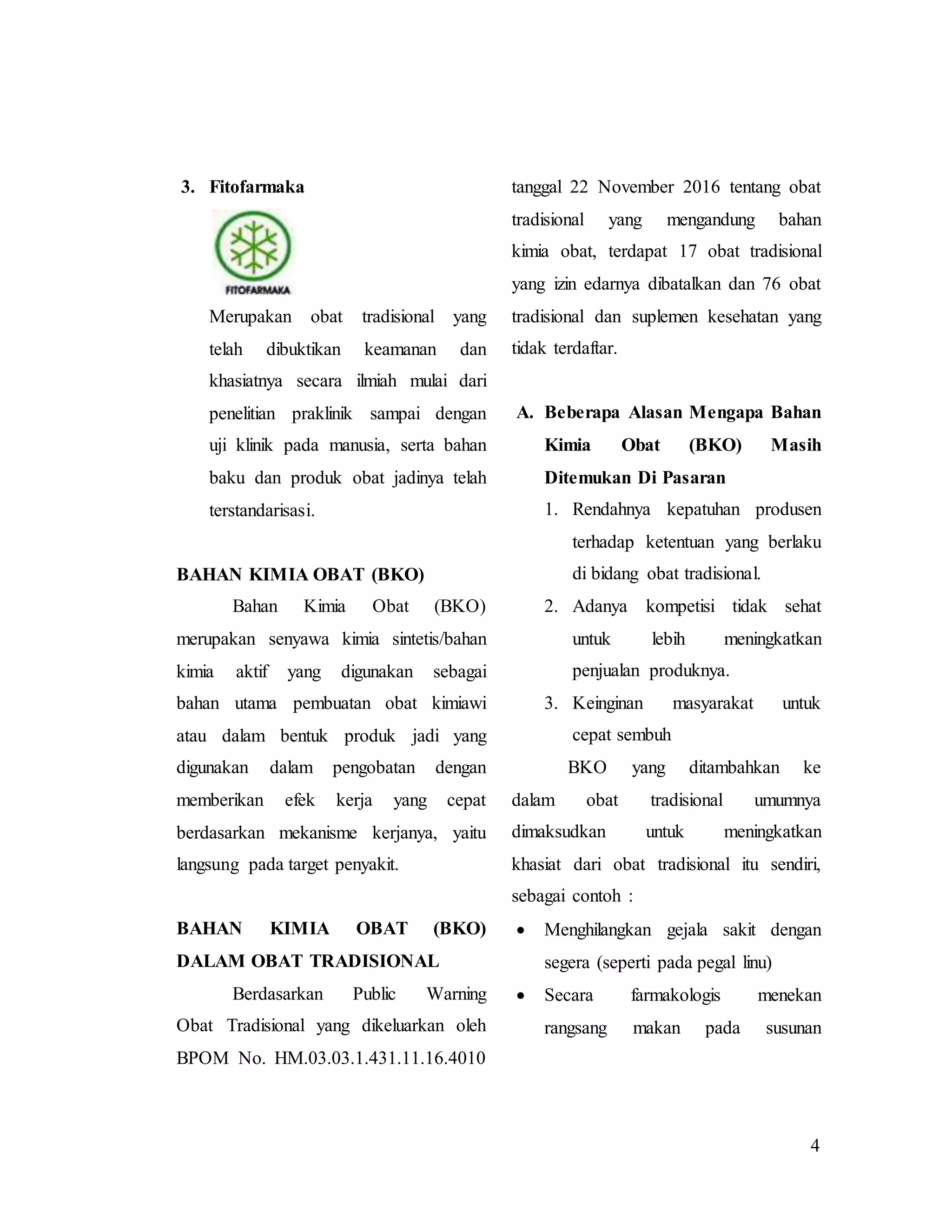 Bahaya Bahan Kimia Obat (BKO) dalam Obat Tradisional | DOCX