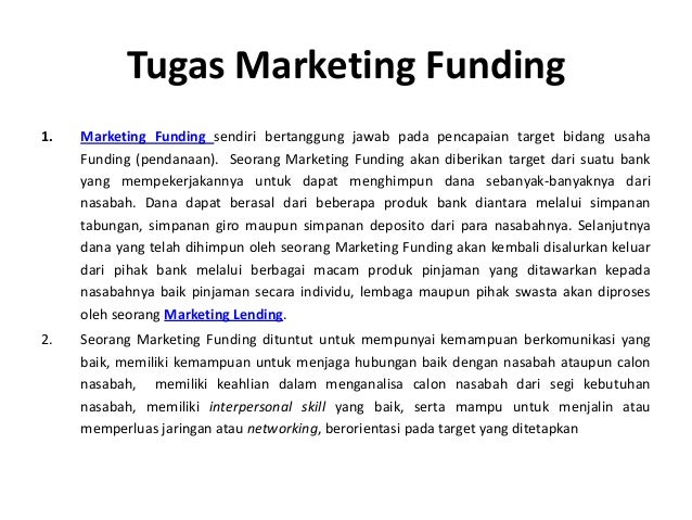 Tugas Dan Job Deskripsi Marketing Funding