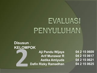 Disusun :
KELOMPOK
Aji Pandu Wijaya
Arif Munawar R
Astika Amiyuda
Dafin Rizky Ramadhan
04 2 15 0609
04 2 15 0617
04 2 15 0621
04 2 15 0625
 