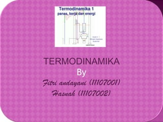 TERMODINAMIKA
By
Fitri andayani (11107001)
Hasnah (11107002)

 