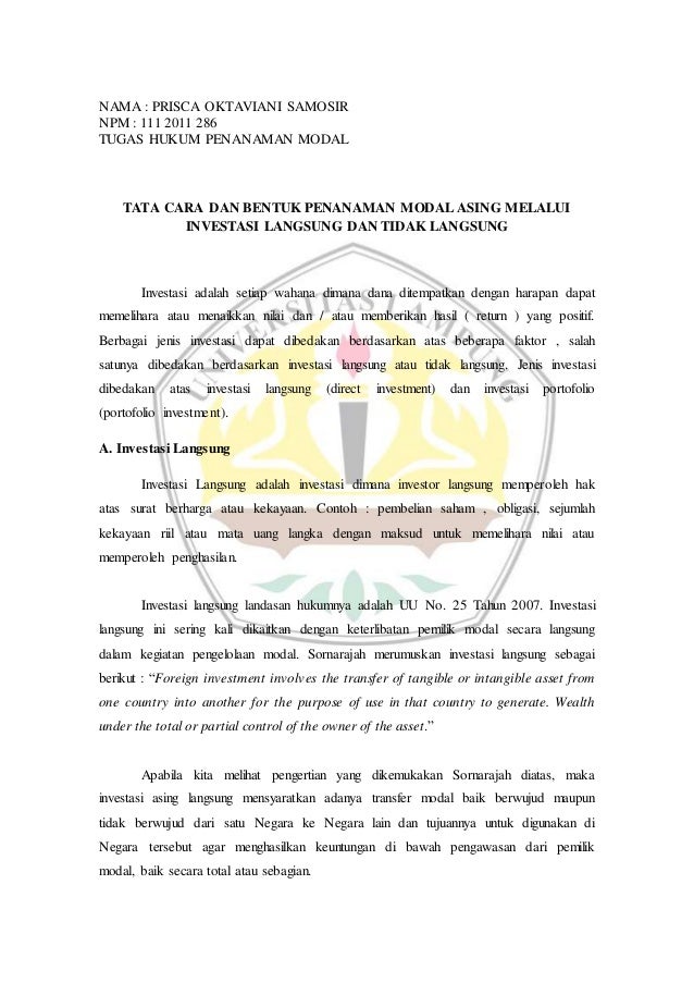 Tugas Hukum Penanaman Modal Tugas Hukum Penanaman Modal