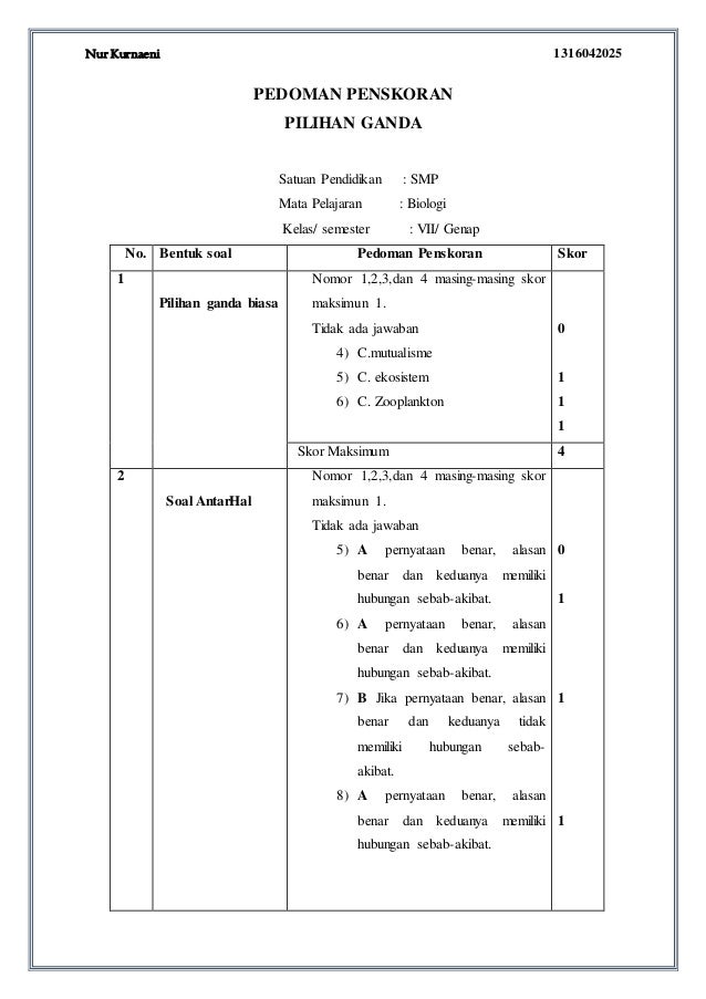 Pedoman penskoran soal essay
