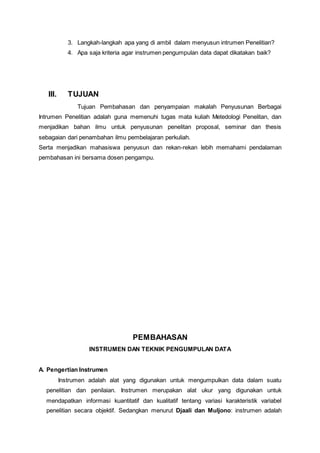 Berbagai Instrumen Penelitian | DOCX