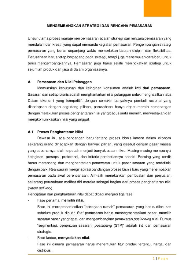 Mengembangkan Strategi Dan Rencana Pemasaran