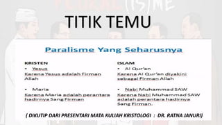 TITIK TEMU
( DIKUTIP DARI PRESENTARI MATA KULIAH KRISTOLOGI : DR. RATNA JANURI)
 