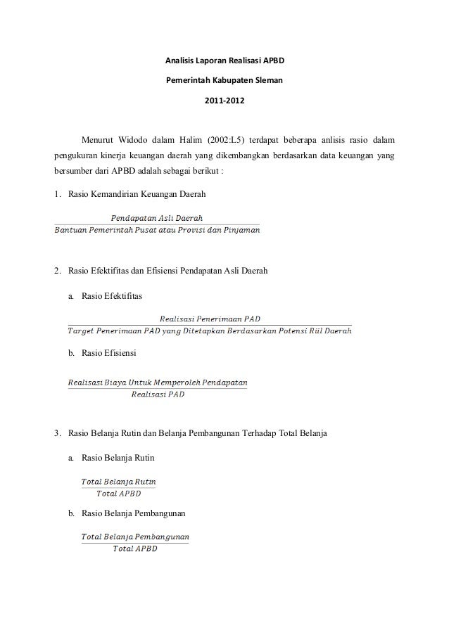 Analisis Laporan Realisasi Apbd Pemerintah Kabupaten Sleman 2011 2012