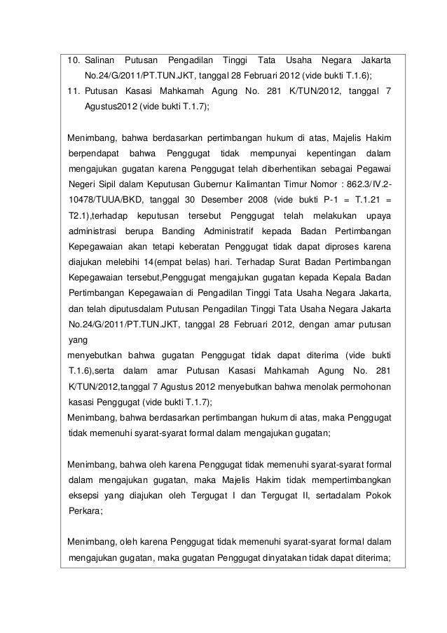 Contoh Surat Putusan Pengadilan Tata Usaha Negara