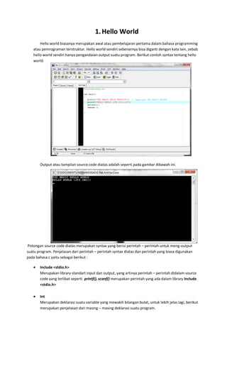 tutorial pemrograman java (pemula) - hello world java... Tugas kelompok | PDF