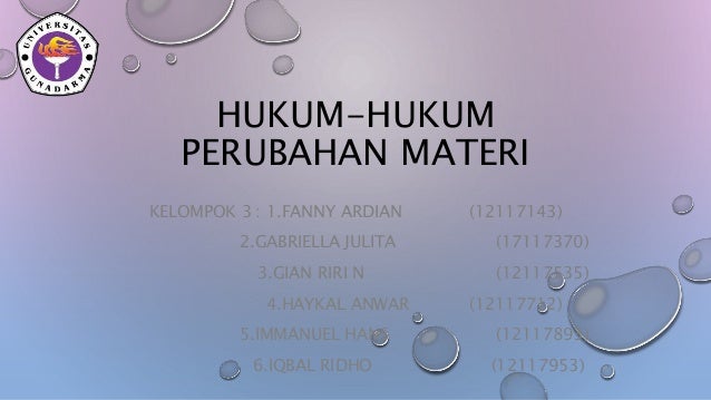 Hukum Hukum Perubahan Materi Kimia