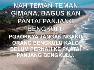 POKOKNYA JANGAN NGAKU
ORANG BENGKULU KALO
BELUM PERNAH KE PANTAI
PANJANG BENGKULU.

 