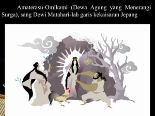 Amaterasu-Omikami (Dewa Agung yang Menerangi
Surga), sang Dewi Matahari-lah garis kekaisaran Jepang




                                              Page 8
 