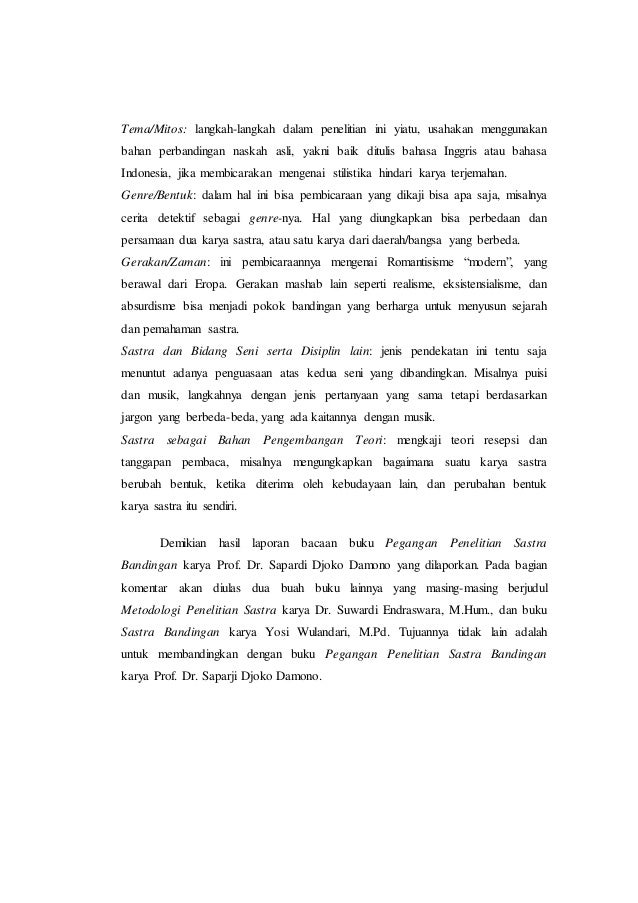 Laporan Baca Sastra Bandingan