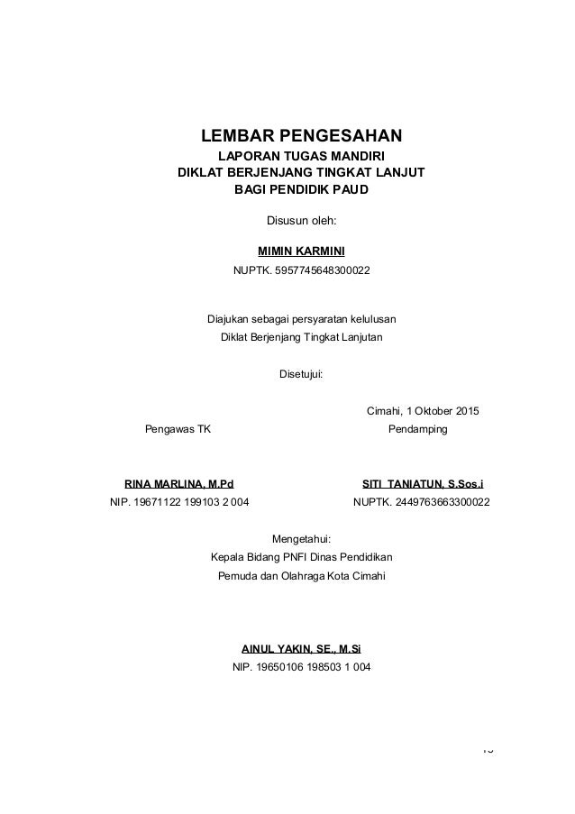 Contoh Laporan Tugas Mandiri Diklat Lanjut Paud 2018