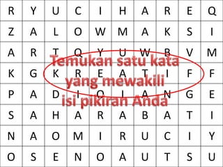 R Y U C I H A R E Q
Z A L O W M A K S I
A R T Q Y U W B V M
K G K R E A T I F F
P A D I O I A N G E
S A H A R A B A T I
N A O M I R U C I Y
O S E N O A U T S U
 