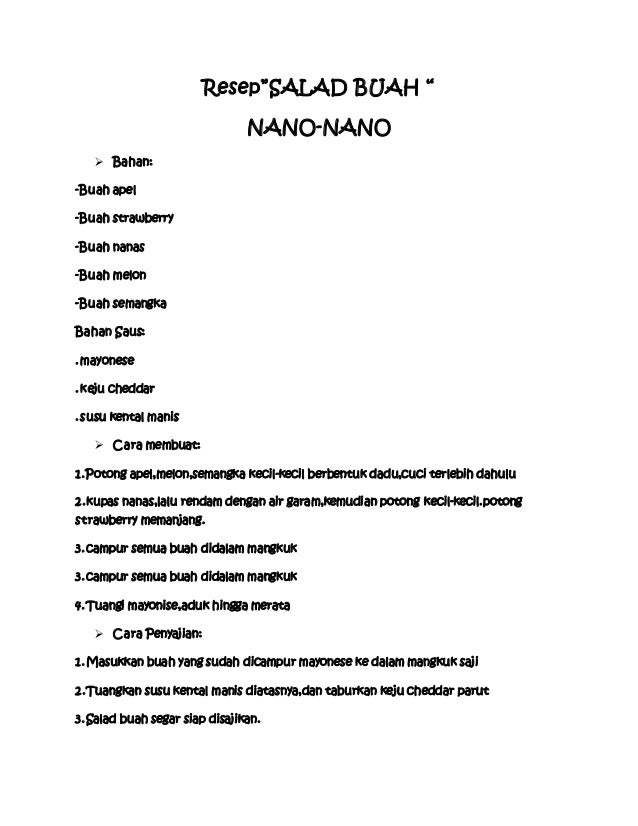 Teks prosedur cara membuat salad buah dalam bahasa inggris