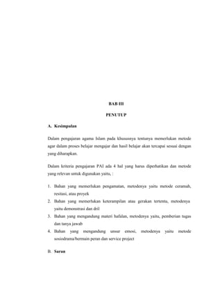 Tugas metode pembelajaran pai