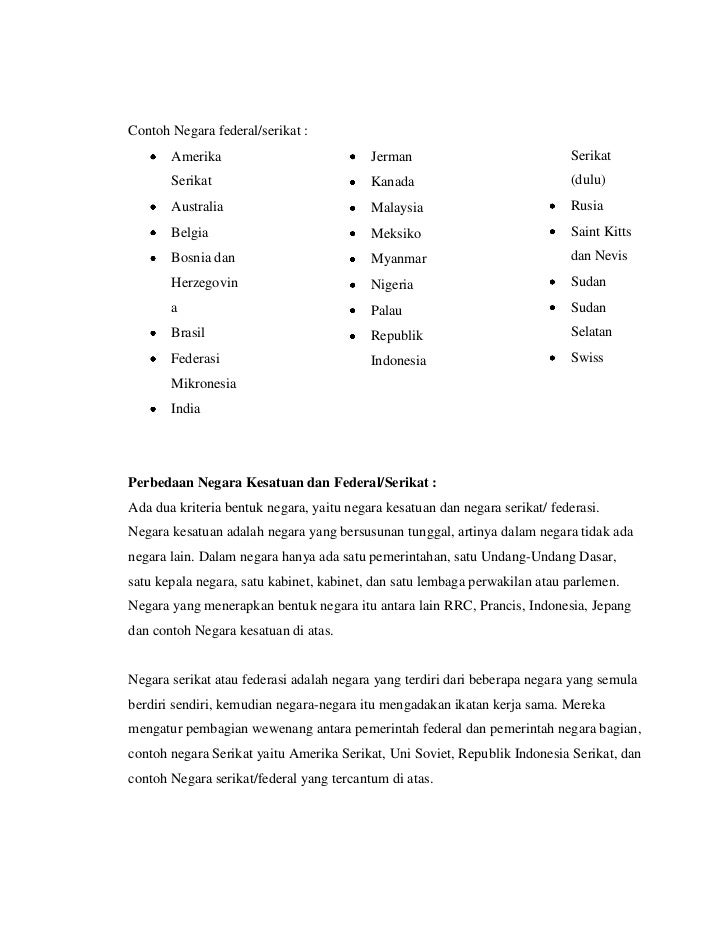 Contoh Negara Kesatuan Dan Serikat Belajar Contoh Negara Kesatuan Dan Serikat Belajar