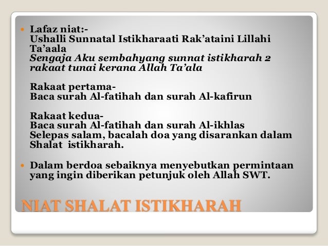 Niat Sholat Istikharah