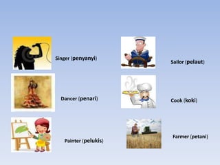 Singer (penyanyi)Sailor (pelaut)Dancer (penari)Cook (koki)Farmer (petani)Painter (pelukis)