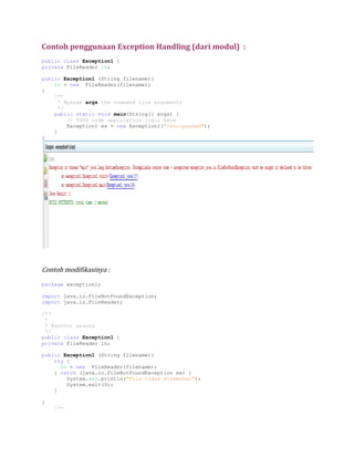 Java (Netbeans) - Exception handling - Object Oriented Programming | PDF