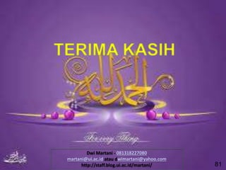 81
Dwi Martani - 081318227080
martani@ui.ac.id atau dwimartani@yahoo.com
http://staff.blog.ui.ac.id/martani/
 