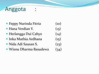 Anggota :
 Feppy Nurinda Fitria (10)
 Hana Verdian Y. (13)
 Herlangga Dui Cahyo (14)
 Inka Muthia Ardhana (15)
 Nida Adi Sausan S. (23)
 Wisnu Dharma Basudewa (34)
 