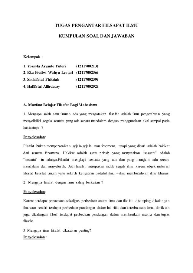 Tugas Pengantar Filsafat Ilmu Kumpulan Soal