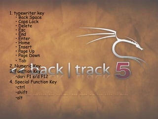 1. typewriter key
    • Back Space
    • Caps Lock
    • Delete
    • Esc
    • End
    • Enter
    • Home
    • Insert
    • Page Up
    • Page Down
    • Tab
2. Numeric Key
3. Function Key
    •dari F1 s/d F12
4. Special Function Key
    •ctrl
    •shift
    •alt
 