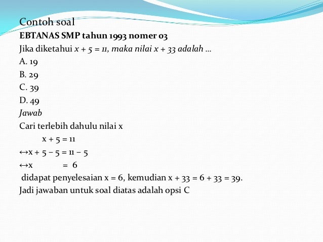 Tugas pertama persamaan linear satu variabel