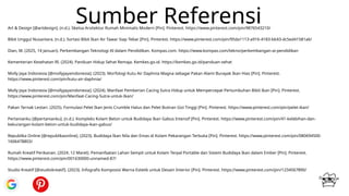 Sumber Referensi
Art & Design [@artdesign]. (n.d.). Sketsa Arsitektur Rumah Minimalis Modern [Pin]. Pinterest. https://www.pinterest.com/pin/9876543210/
Bibit Unggul Nusantara. (n.d.). Sortasi Bibit Ikan Air Tawar Siap Tebar [Pin]. Pinterest. https://www.pinterest.com/pin/95da1113-a916-4183-bb43-dc5ed41581a6/
Dian, M. (2025, 14 Januari). Perkembangan Teknologi AI dalam Pendidikan. Kompas.com. https://www.kompas.com/tekno/perkembangan-ai-pendidikan
Kementerian Kesehatan RI. (2024). Panduan Hidup Sehat Remaja. Kemkes.go.id. https://kemkes.go.id/panduan-sehat
Molly Jaya Indonesia [@mollyjayaindonesia]. (2023). Morfologi Kutu Air Daphnia Magna sebagai Pakan Alami Burayak Ikan Hias [Pin]. Pinterest.
https://www.pinterest.com/pin/kutu-air-daphnia/
Molly Jaya Indonesia [@mollyjayaindonesia]. (2024). Manfaat Pemberian Cacing Sutra Hidup untuk Mempercepat Pertumbuhan Bibit Ikan [Pin]. Pinterest.
https://www.pinterest.com/pin/Manfaat-Cacing-Sutra-untuk-Ikan/
Pakan Ternak Lestari. (2025). Formulasi Pelet Ikan Jenis Crumble Halus dan Pelet Butiran Gizi Tinggi [Pin]. Pinterest. https://www.pinterest.com/pin/pelet-ikan/
Pertanianku [@pertanianku]. (n.d.). Kompleks Kolam Beton untuk Budidaya Ikan Gabus Intensif [Pin]. Pinterest. https://www.pinterest.com/pin/41-kelebihan-dan-
kekurangan-kolam-beton-untuk-budidaya-ikan-gabus/
Republika Online [@republikaonline]. (2023). Budidaya Ikan Nila dan Emas di Kolam Pekarangan Terbuka [Pin]. Pinterest. https://www.pinterest.com/pin/080694500-
1606478803/
Rumah Kreatif Perikanan. (2024, 12 Maret). Pemanfaatan Lahan Sempit untuk Kolam Terpal Portable dan Sistem Budidaya Ikan dalam Ember [Pin]. Pinterest.
https://www.pinterest.com/pin/001630000-unnamed-87/
Studio Kreatif [@studiokreatif]. (2023). Infografis Komposisi Warna Estetik untuk Desain Interior [Pin]. Pinterest. https://www.pinterest.com/pin/1234567890/
 