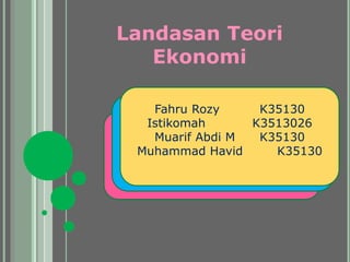Landasan Teori
Ekonomi
Fahru Rozy K35130
Istikomah K3513026
Muarif Abdi M K35130
Muhammad Havid K35130
 