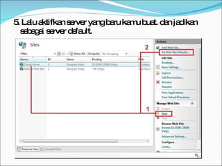 5. Lalu aktifkan server yang baru kamu buat. dan jadikan sebagai server default. 