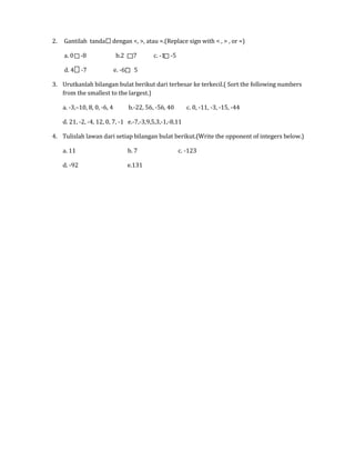 LKS tentang Bilangan bulat | DOCX