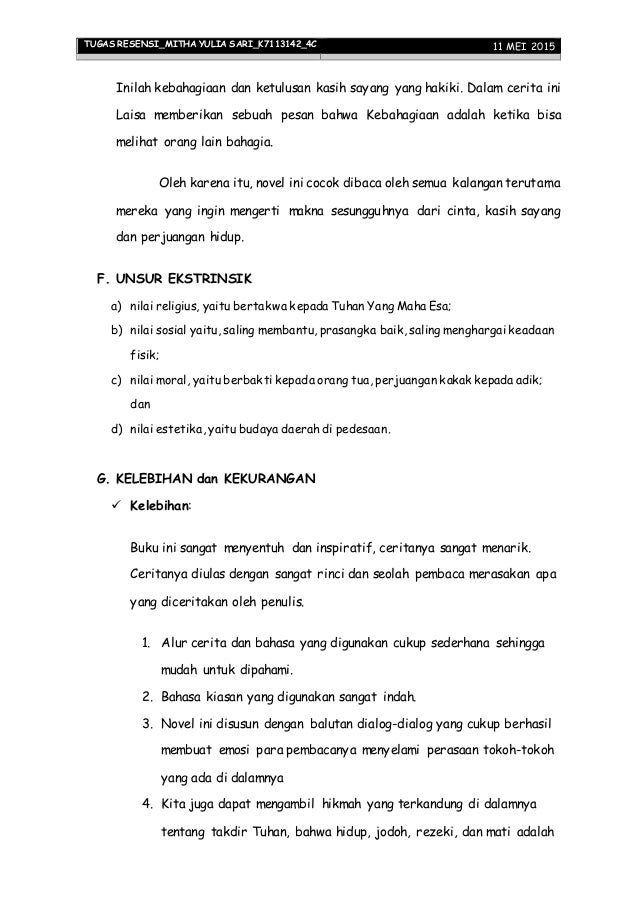 Tugas resensi dan analisis Novel Bidadari-bidadari Surga