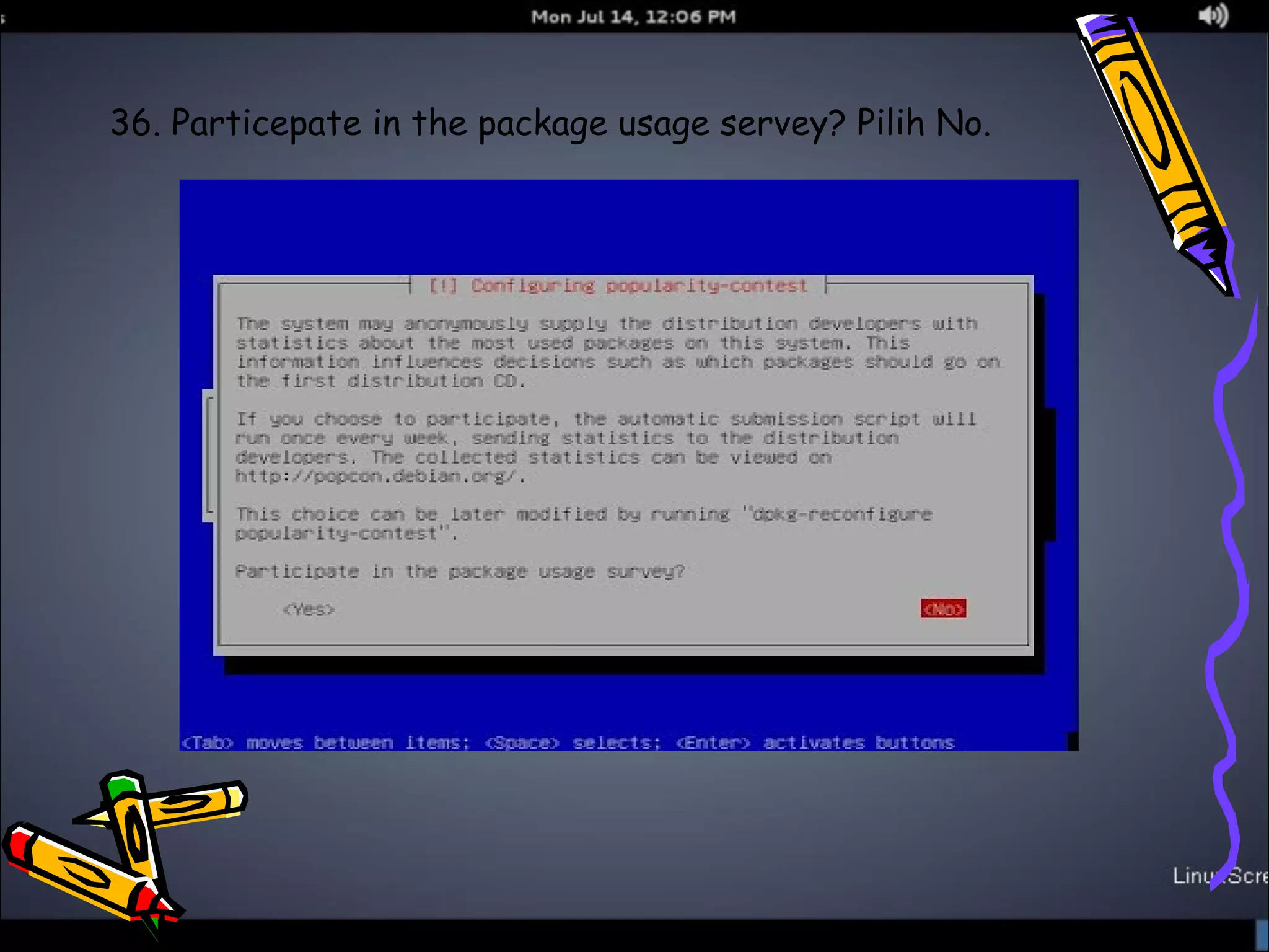 36. Particepate in the package usage servey? Pilih No. 
 