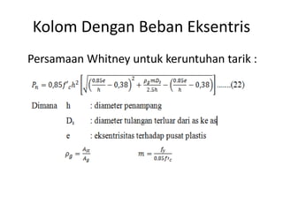 Kolom Dengan Beban Eksentris
Persamaan Whitney untuk keruntuhan tarik :
 