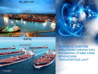 GAMBAR DI SAMPING
MERUPAKAN SARANA DAN
PRASARANA UTAMA YANG
MENUNJANG
TRANSPORTASI LAUT
PELABUHAN
KAPAL
 