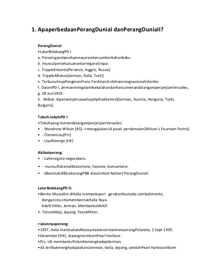 Perbedaan Perang Dunia I Dan Ii