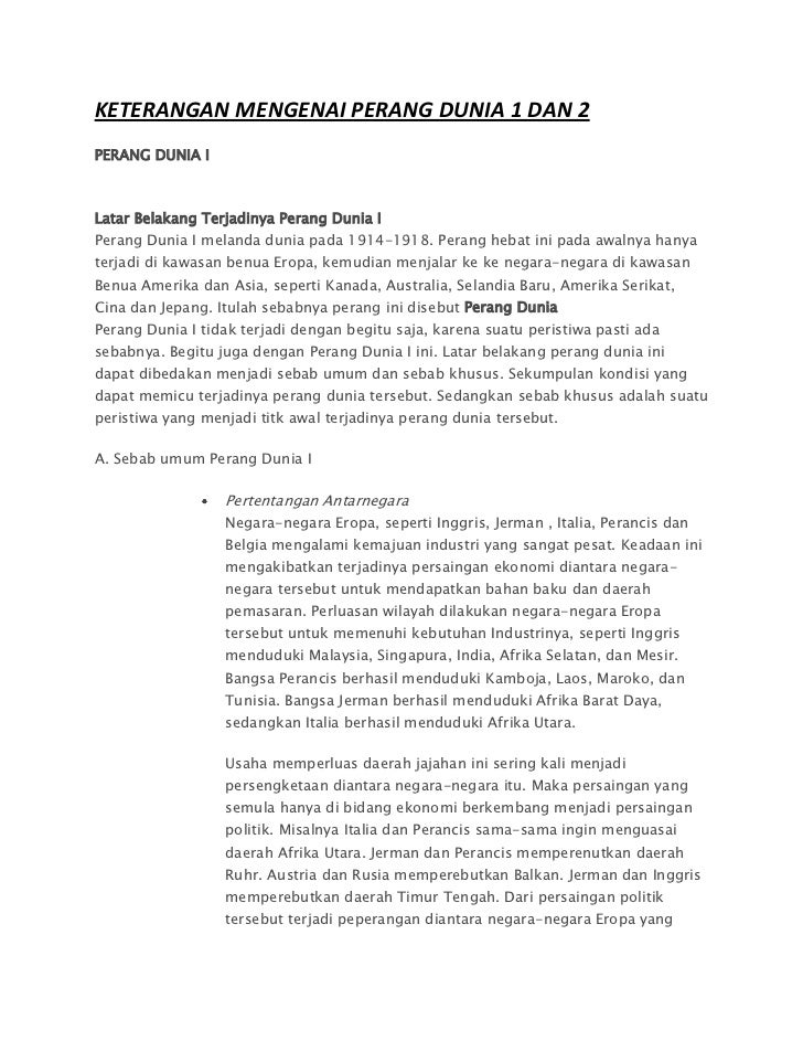 Perbedaan Perang Dunia I Dan Ii