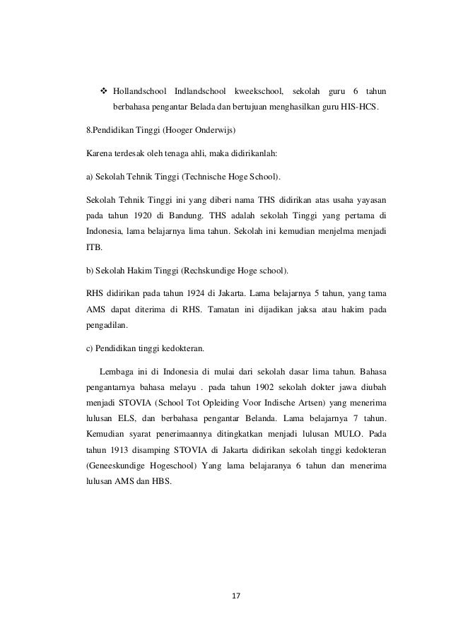 Tugas sejarah pendidikan masa kolonial belanda