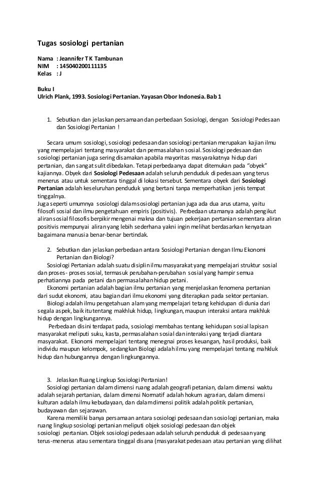 Tugas Sosiologi Pertanian Fakultas Pertanian Universitas Brawijaya