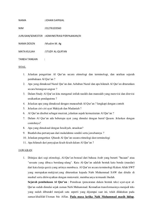 Tugas Study Al Quran