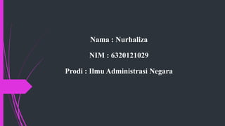 Nama : Nurhaliza
NIM : 6320121029
Prodi : Ilmu Administrasi Negara
 