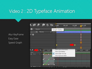 Video 2 : 2D Typeface Animation
Atur KeyFrame
Easy Ease
Speed Graph
 