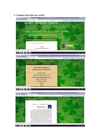 5. Tampilan Menu Quiz dan Artikel
 