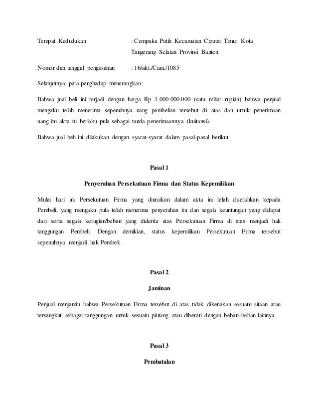 AKTA JUAL BELI FIRMA DAN PERJANJIAN KERJASAMA